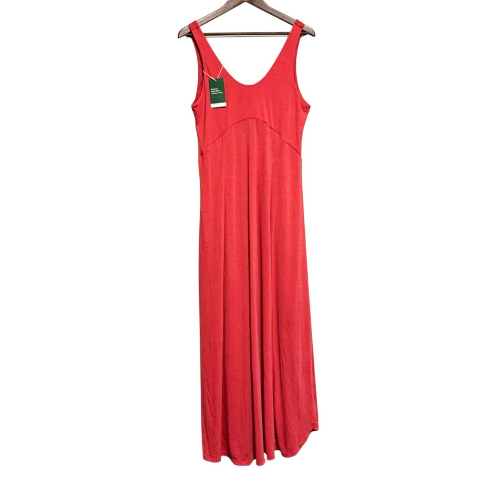 Halara U-Neck Flowy Maxi Tank Dress Side Slits Knit Soft Sleeveless Coral Medium